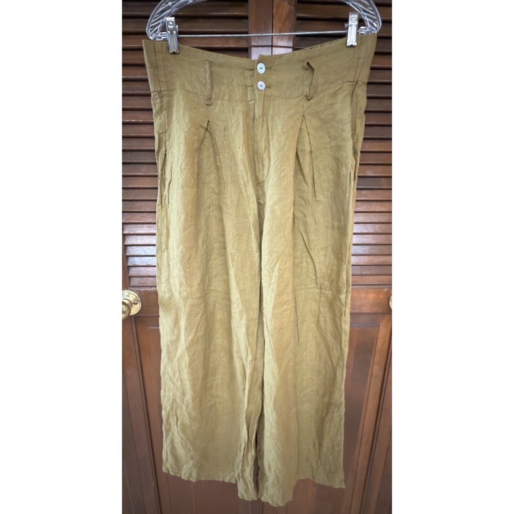 Olive Clothing Co Linen Pants Women's M Olive Green Wide Leg Boho USA Vintage - Picture 2 of 5